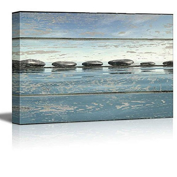 wall26 Canvas Print Wall Art Black Zen Massage Stones in Water Nature Ocean Wood Panels Photography Nautical Scenic Colorful Multicolor Cool Zen for Living Room, Bedroom, Office - 24"x36"