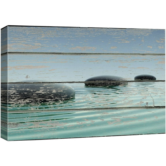 wall26 Canvas Print Wall Art Black Zen Massage Stones &amp; Rippling Water Nature Ocean Wood Panels Photography Nautical Scenic Colorful Multicolor Cool Zen for Living Room, Bedroom, Office - 32&quot