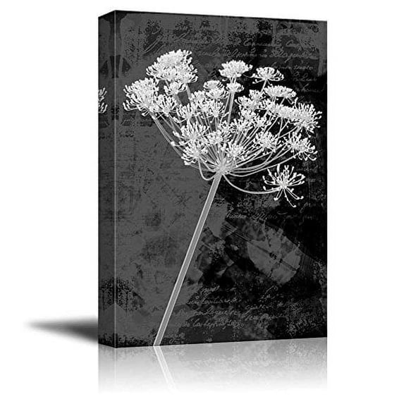 wall26 Canvas Print Wall Art Black & White Flowers & Cursive Typography Floral Botanical Photography Modern Art Rustic Scenic Relax/Calm Dark for Living Room, Bedroom, Office - 16"x24&qu