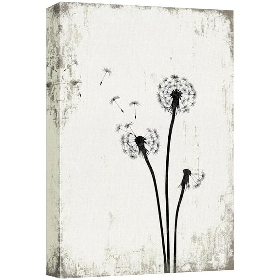 wall26 Canvas Print Wall Art Black &amp; White Grunge Dandelion Flower Set Nature Plants Digital Art Modern Art Rustic Dramatic Dark Duotone for Living Room, Bedroom, Office - 16"x24"