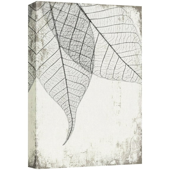 wall26 Canvas Print Wall Art Black &amp; White Grunge Transparent Leaf Set Nature Plants Digital Art Modern Art Rustic Dramatic Dark Duotone for Living Room, Bedroom, Office - 24"x36"