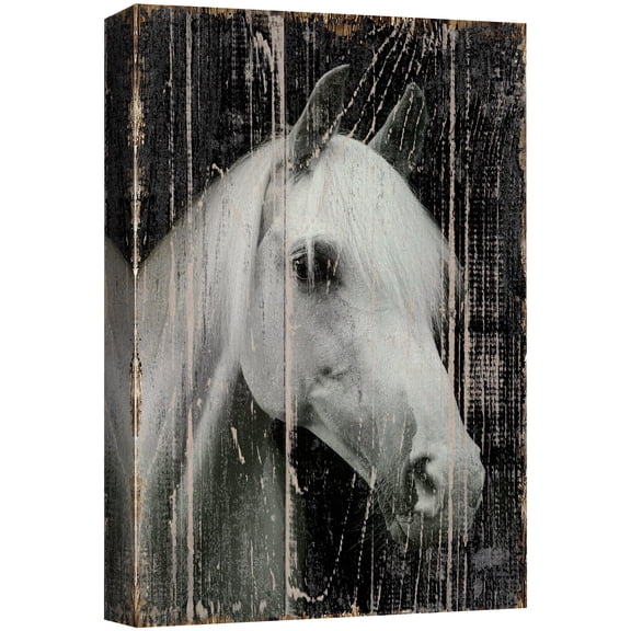 wall26 Canvas Print Wall Art Black & White Horse Portrait on Wood Panels Animals Wildlife Digital Art Realism Rustic Scenic Nature Photography Colorful for Living Room, Bedroom, Office - 12"