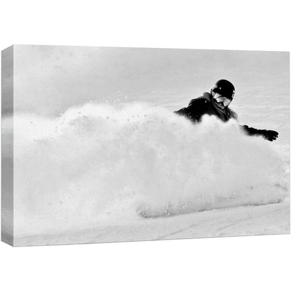 wall26 Canvas Print Wall Art Black &amp; White Snowboarder on Mountain Sports Athletes Photography Realism Contemporary Scenic Urban Multicolor Ultra for Living Room, Bedroom, Office - 16"x24&qu