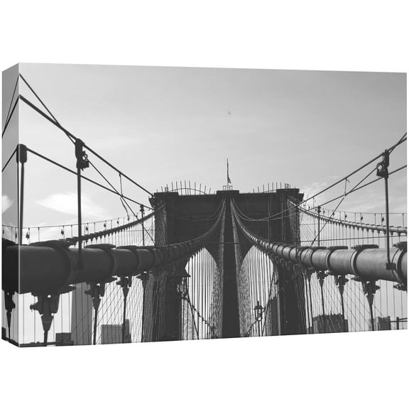 wall26 Canvas Print Wall Art Black &amp; White View of New York's Brooklyn Bridge Cities Building Photography Realism Bohemian Scenic Colorful Multicolor for Living Room, Bedroom, Office - 12"x1