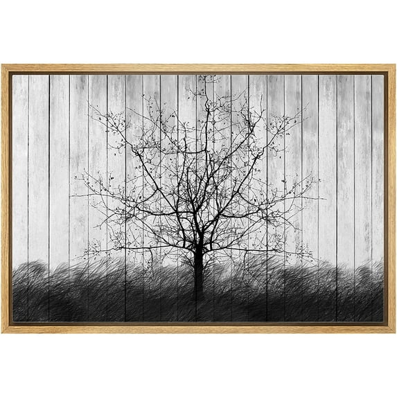 wall26 Canvas Print Wall Art Black & White Wood Panel Tree Silhouette Nature Wilderness Illustrations Modern Art Rustic Relax/Calm Multicolor for Living Room, Bedroom, Office - 16"x24"