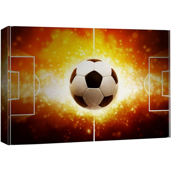 wall26 Canvas Print Wall Art Blazing Fire Vibrant Soccer Ball World Cup Boys Room Decor Sports Fitness Photography Realism Decorative Scenic Multicolor for Living Room, Bedroom, Office - 24"x36&