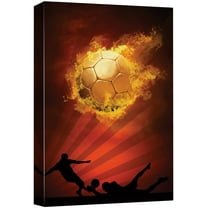 wall26 Canvas Print Wall Art Blazing Golden Soccer Ball Sports Athletes Photography Realism Contemporary Scenic Urban Multicolor Ultra for Living Room, Bedroom, Office - 16"x24"