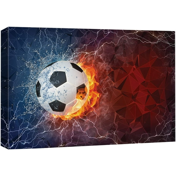 wall26 Canvas Print Wall Art Blazing Soccer Ball Smashes Glass Sports Athletes Photography Realism Contemporary Scenic Urban Multicolor Ultra for Living Room, Bedroom, Office - 12"x18"