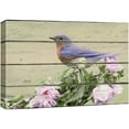 thumbnail image 1 of wall26 Canvas Print Wall Art Blue Bird Sitting on Flower Branch Animals Wildlife Wood Panels Photography Rustic Scenic Colorful Multicolor Cool Zen for Living Room, Bedroom, Office - 24"x36&quot, 1 of 5