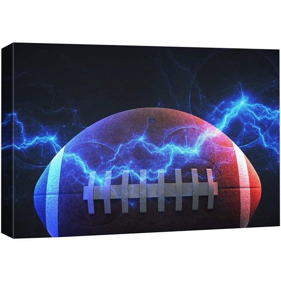 wall26 Canvas Print Wall Art Blue Colorful Electricity Lightning Football Boys Room Decor Sports Fitness Photography Realism Decorative Scenic Multicolor for Living Room, Bedroom, Office - 12"x1