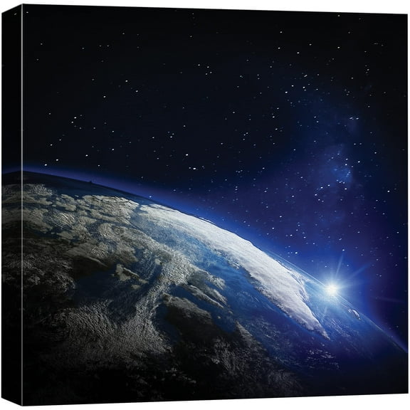 wall26 Canvas Print Wall Art Blue Earth with Shining Star in Galaxy Astronomy &amp; Space Sky Digital Art Modern Art Global Scenic Colorful Multicolor for Living Room, Bedroom, Office - 24"x24&q