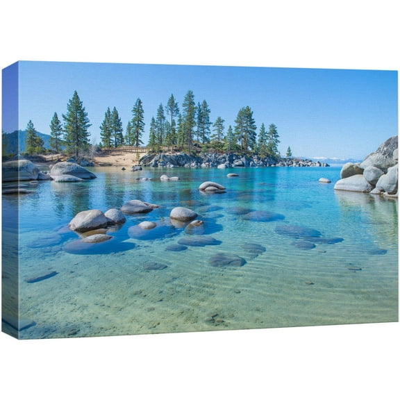 wall26 Canvas Print Wall Art Blue Lake in Mountain Forest Landscape Nature Wilderness Photography Modern Art Rustic Scenic Colorful Multicolor for Living Room, Bedroom, Office - 32"x48"
