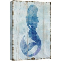wall26 Canvas Print Wall Art Blue Mermaid Silhouette on Wood Panels Fantasy & Sci-Fi Ocean Illustrations Modern Art Rustic Scenic Relax/Calm Multicolor for Living Room, Bedroom, Office - 12"