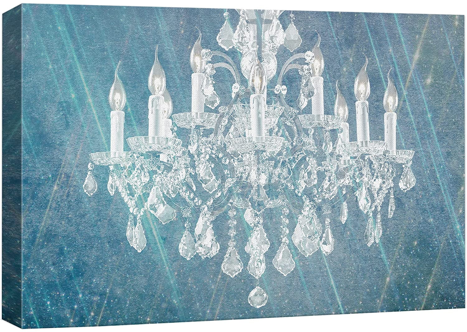 Blue and White Crystal Chandelier Geometric Canvas Wall Art