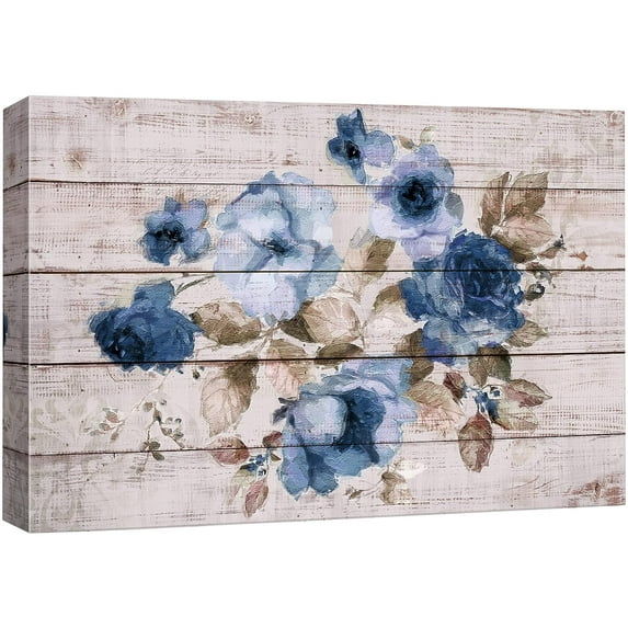 wall26 Canvas Print Wall Art Blue Rose Bouquet on Rustic Wooden Panels Nature Plants Illustrations Modern Art Rustic Scenic Relax/Calm Ultra for Living Room, Bedroom, Office - 12"x18"