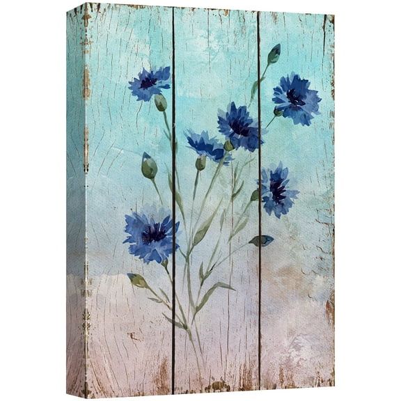 wall26 Canvas Print Wall Art Blue Watercolor Daisies on Wood Panels Nature Wilderness Digital Art Realism Chic Colorful Multicolor Ultra for Living Room, Bedroom, Office - 32"x48"