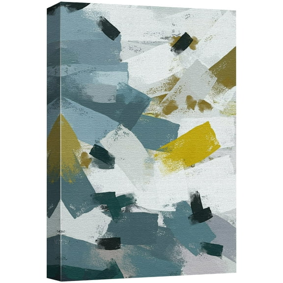 wall26 Canvas Print Wall Art Blue, Yellow &amp; White Paint Stroke Collage Abstract Shapes Illustrations Modern Art Decorative Elements Colorful Multicolor for Living Room, Bedroom, Office - 12"