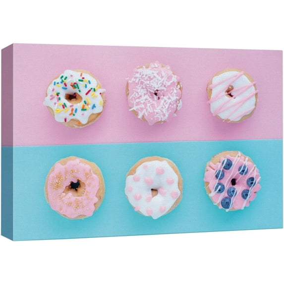 wall26 Canvas Print Wall Art Blue & Pink Sprinkled and Striped Donuts Fruit Food Photography Realism Chic Scenic Colorful Multicolor Ultra for Living Room, Bedroom, Office - 12"x18"
