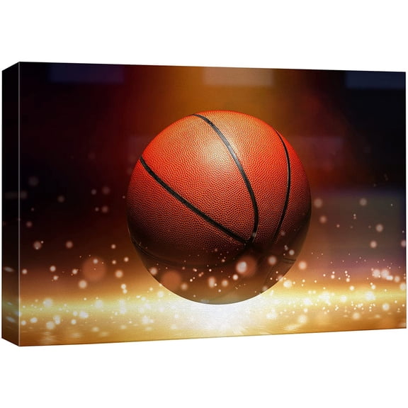 wall26 Canvas Print Wall Art Bokeh Effect Sparkle Vibrant Neon Basketball Boys Room Decor Sports Fitness Photography Realism Decorative Scenic Multicolor for Living Room, Bedroom, Office - 16"x2