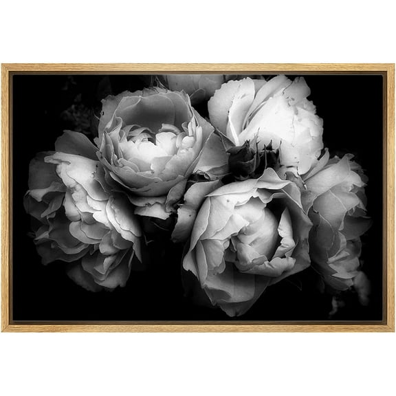 wall26 Canvas Print Wall Art Bouquet of Chinese Rose Flowers Floral Plants Photography Modern Art Rustic Dramatic Duotone Dark Black and White for Living Room, Bedroom, Office - 16"x24" Nat