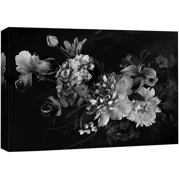 wall26 Canvas Print Wall Art Bouquet of Iris, Peony & Lily Flowers Floral Plants Photography Modern Art Rustic Closeup Dramatic Duotone Dark Black and White for Living Room, Bedroom, Office - 24&