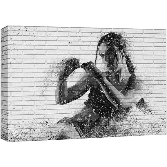 wall26 Canvas Print Wall Art Brick Wall Street Art Graffiti Effect MMA Boxing Woman Portrait Sports Fitness Digital Art Realism Decorative Scenic Multicolor for Living Room, Bedroom, Office - 24&quot