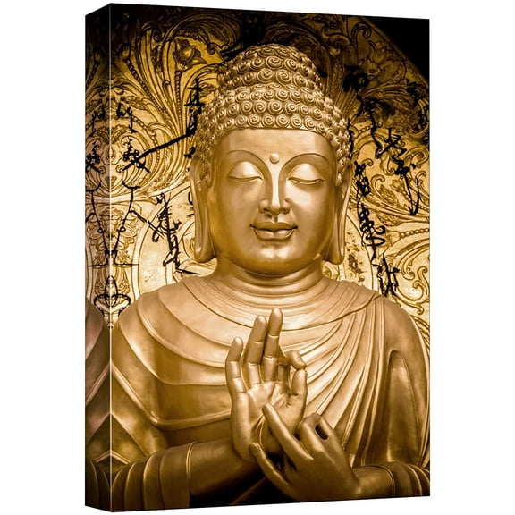 wall26 Canvas Print Wall Art Bronze Carved Buddhism Buddha State Portrait Nature Religious Photography Realism Decorative Yoga Multicolor Relax/Calm Zen for Living Room, Bedroom, Office - 32"x48