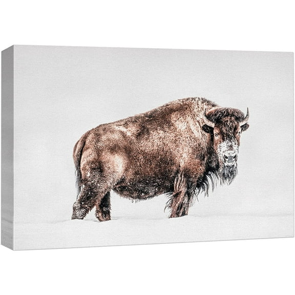 wall26 Canvas Print Wall Art Brown Bison in Snowy Landscape Animals Wildlife Illustrations Modern Rustic Portrait Colorful Multicolor for Living Room, Bedroom, Office - 32"x48"