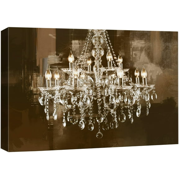 wall26 Canvas Print Wall Art Brown Crystal Chandelier on Dark Background Decorative Lights Digital Art Modern Art Chic Relax/Calm Multicolor for Living Room, Bedroom, Office - 24"x36"