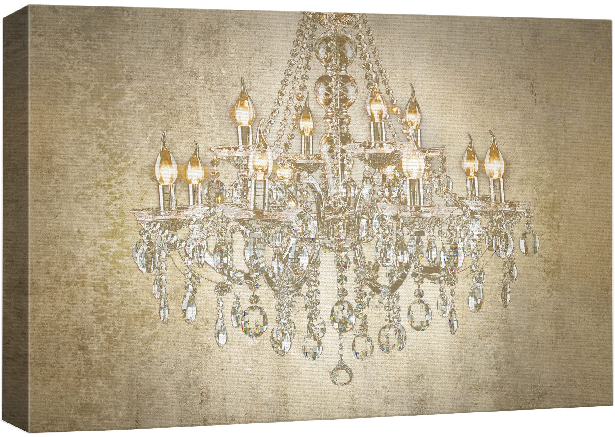 Antique Brown Crystal Chandelier on Beige Canvas Wall Art