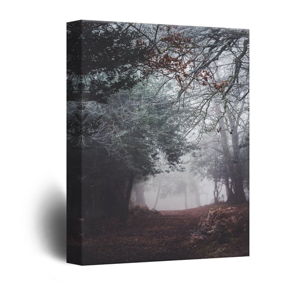 wall26 Canvas Print Wall Art Brown Leaf Clearing in The Misty Forest Nature Wilderness Photography Modern Art Rustic Scenic Colorful Multicolor for Living Room, Bedroom, Office - 12"x18"