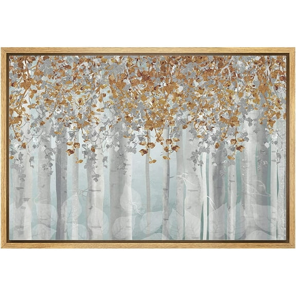 wall26 Canvas Print Wall Art Brown, White &amp; Blue Birch Tree Forest Collage Nature Wilderness Mixed Media Modern Art Rustic Landscape Relax/Calm for Living Room, Bedroom, Office - 24"x36&quot