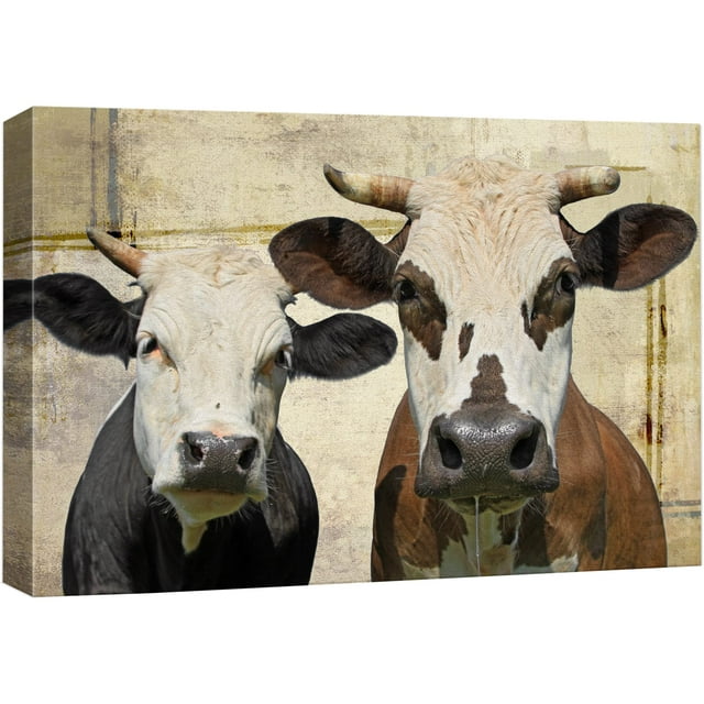 wall26 Canvas Print Wall Art Brown &amp; Black Cow Duo with Grunge Background Animals Wildlife Digital Art Realism Rustic Scenic Nature Photography Colorful for Living Room, Bedroom, Office - 24&quot