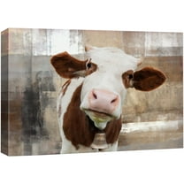 wall26 Canvas Print Wall Art Brown & White Cow on Faded Color Blocks Animals Wildlife Digital Art Realism Rustic Scenic Nature Photography Colorful for Living Room, Bedroom, Office - 16"x24&