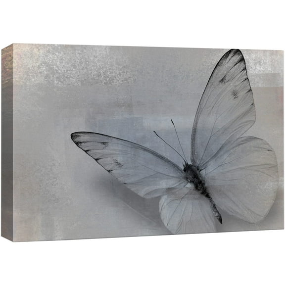 wall26 Canvas Print Wall Art Butterfly on Gray &amp; Blue Faded Color Blocks Insects Animals Digital Art Modern Art Chic Portrait Colorful Multicolor Dark for Living Room, Bedroom, Office - 12"x