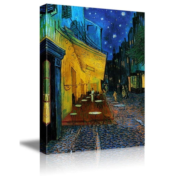 wall26 Canvas Print Wall Art Cafe Terrace at Night by Master Artist Vincent Van Gogh Nature Wilderness Illustrations Fine Art Relax/Calm Multicolor for Living Room, Bedroom, Office - 32"x48"