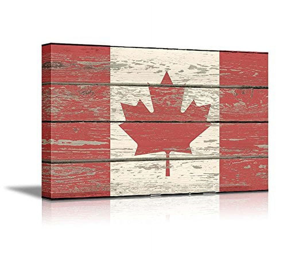 wall26 Canvas Print Wall Art Canadian Flag on Vintage Retro Wood Panels