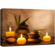 wall26 Canvas Print Wall Art Candles with Massage Stones in Romantic Brown Atmosphere Floral Nature Photography Realism Bohemian Scenic Relax/Calm Cool for Living Room, Bedroom, Bathroom - 16"x2