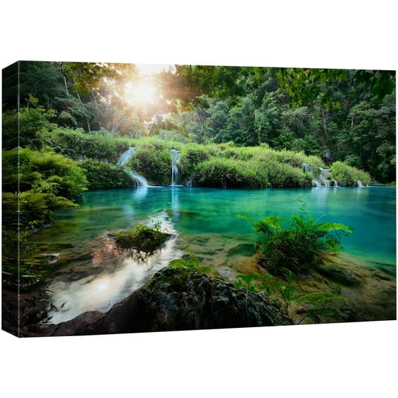wall26 Canvas Print Wall Art Cascades National Park in Guatemala at Sunset Nature Wilderness Photography Modern Art Rustic Scenic Relax Multicolor Colorful for Living Room, Bedroom, Office - 16"