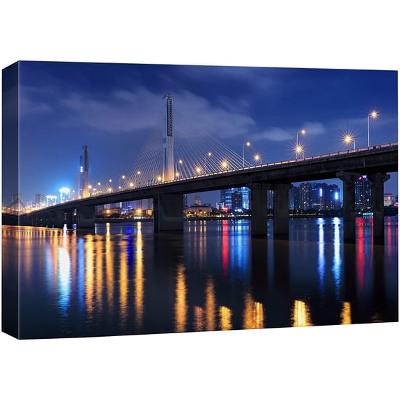 wall26 Canvas Print Wall Art Changsha China Night Bay Bridge Architecture Cityscape Photography Realism Rustic Scenic Landscape Modern Relax/Calm Colorful for Living Room, Bedroom, Office - 12"x