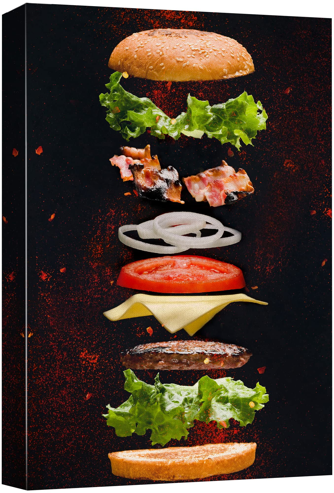 Exploded View Burger Ingredients Framed Canvas Print