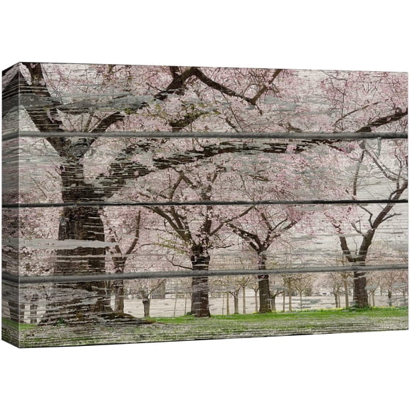 wall26 Canvas Print Wall Art Cherry Blossom Trees on Wood Panels Wilderness Nature Photography Modern Art Rustic Scenic Relax/Calm Multicolor for Living Room, Bedroom, Office - 12"x18"