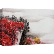 wall26 Canvas Print Wall Art Chinese Watercolor Autumn Mountain Nature Wilderness Illustrations Modern Rustic Scenic Multicolor Colorful for Living Room, Bedroom, Office - 16"x24"