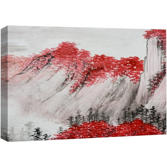 wall26 Canvas Print Wall Art Chinese Watercolor Red Autumn Weather Nature Wilderness Illustrations Modern Rustic Scenic Multicolor Colorful for Living Room, Bedroom, Office - 12"x18"