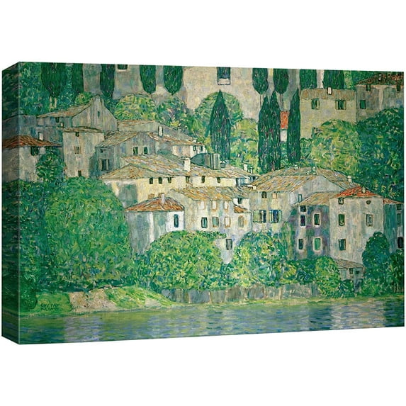 wall26 Canvas Print Wall Art Church in Cassone Landscape Gustav Klimt Classic Illustrations Fine Art Decorative Vintage Colorful Historic Multicolor Retro for Living Room, Bedroom, Office - 24"x