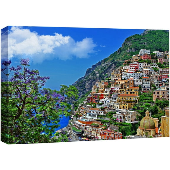 wall26 Canvas Print Wall Art City of Positano on Italian Coast Nature Wilderness Photography Modern Rustic Scenic Relax/Calm Multicolor Colorful for Living Room, Bedroom, Office - 32"x48"