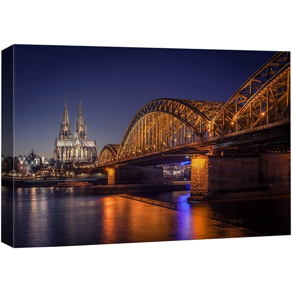 wall26 Canvas Print Wall Art Cologne Cathedral Germany Bridge Architecture Cityscape Photography Realism Rustic Scenic Landscape Modern Relax/Calm Colorful for Living Room, Bedroom, Office - 16"