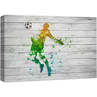 wall26 Canvas Print Wall Art Colorful Spray Paint Graffiti Soccer Player Sports &amp; Fitness Athletes Digital Art Realism Boy's Bedroom Decorative Urban Rustic for Living Room, Bedroom, Office - 16&