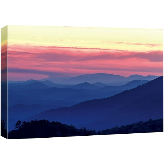 wall26 Canvas Print Wall Art Colorful Sunset Sky Over Foggy Mountain Tops Nature Wilderness Photography Modern Art Rustic Scenic Colorful Multicolor for Living Room, Bedroom, Office - 32"x48&quo