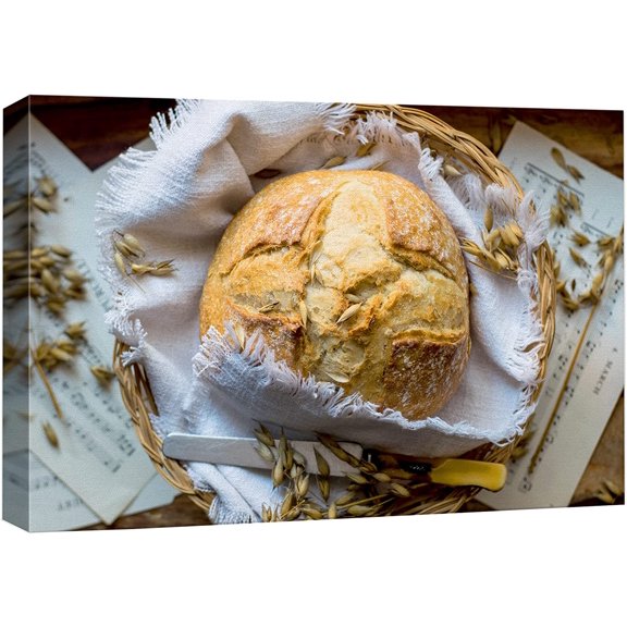 wall26 Canvas Print Wall Art Country Farm Bakery Sourdough Bread Loaf Food &amp; Cooking Kitchen Photography Realism Decorative Scenic Rustic Zen Calm Colorful for Living Room, Bedroom, Office - 16&q